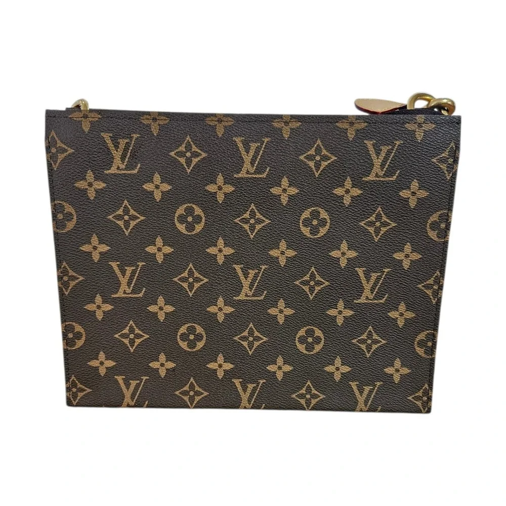 LOUIS VUITTON Poche Toilette Toiletry Bag Leather Monogram Pouch 26 Gold Chain - Picture 5 of 15